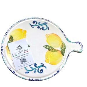 La Tavola Hand Painted Italian Ceramic Lemon & Blue Scroll Trivet NWT